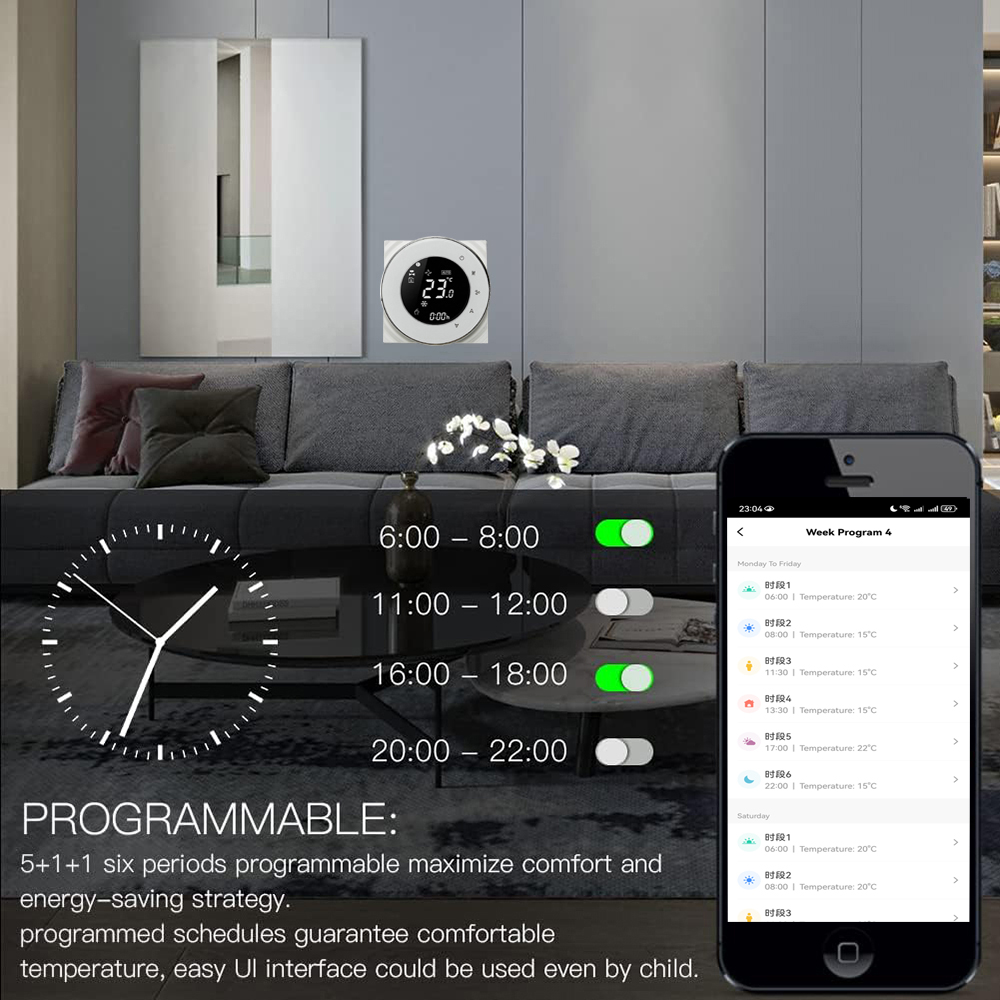 WiFi Smart Touch Thermostat Temperature Controller For 2 Pipe Central Air Conditioner 3 Speed Fan Coil Unit Control